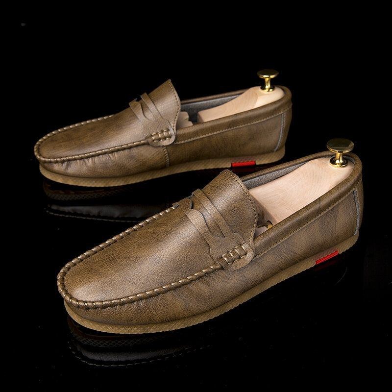 Herre Microfiber Åndbar Behagelig Bund Slip On Driving Loafers Casual Lædersko