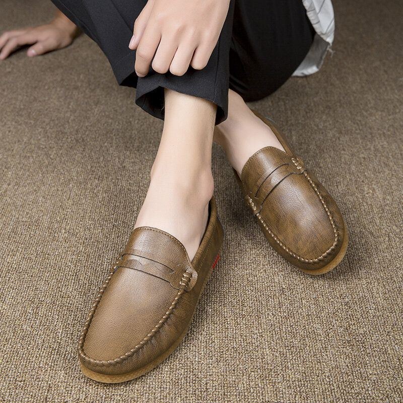 Herre Microfiber Åndbar Behagelig Bund Slip On Driving Loafers Casual Lædersko