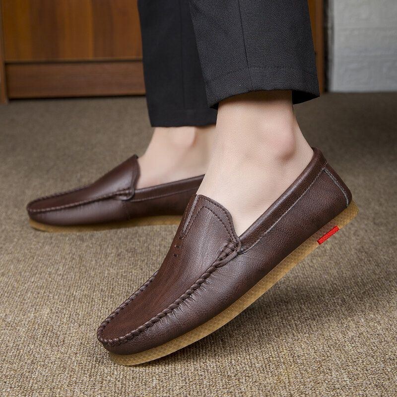 Herre Microfiber Åndbar Behagelig Bund Slip On Kørsel Casual Læder Loafers Sko