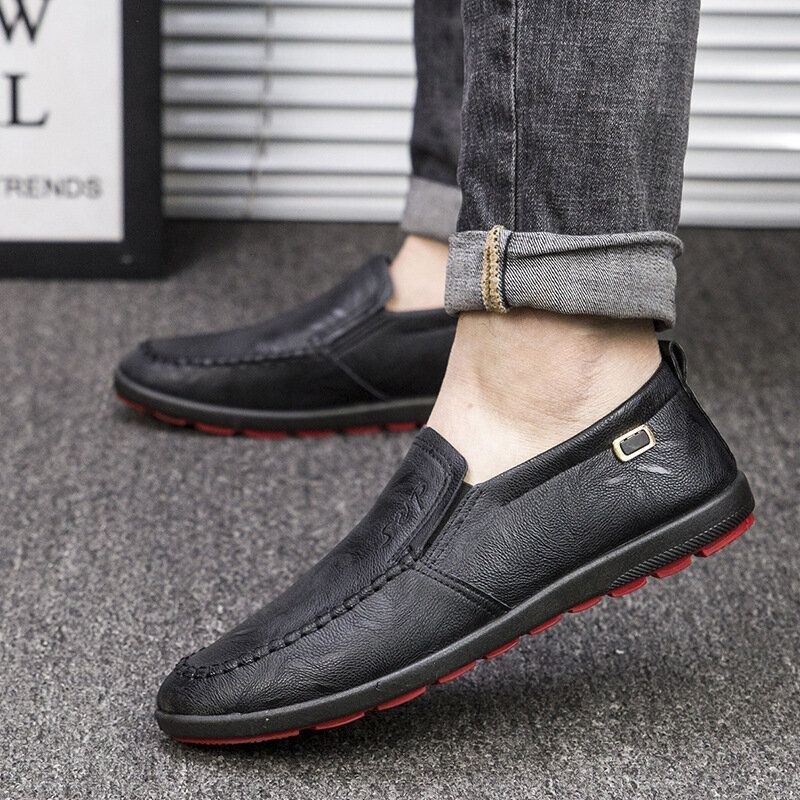 Herre Mikrofiber Læder Åndbar Blød Sål Slip On Comfy Business Casual Sko