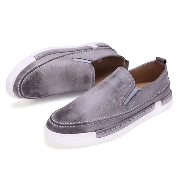 Herre Modesko Pu Rund Toe Slip On Outdoor Sneakers Vintage Style