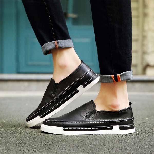 Herre Modesko Pu Rund Toe Slip On Outdoor Sneakers Vintage Style