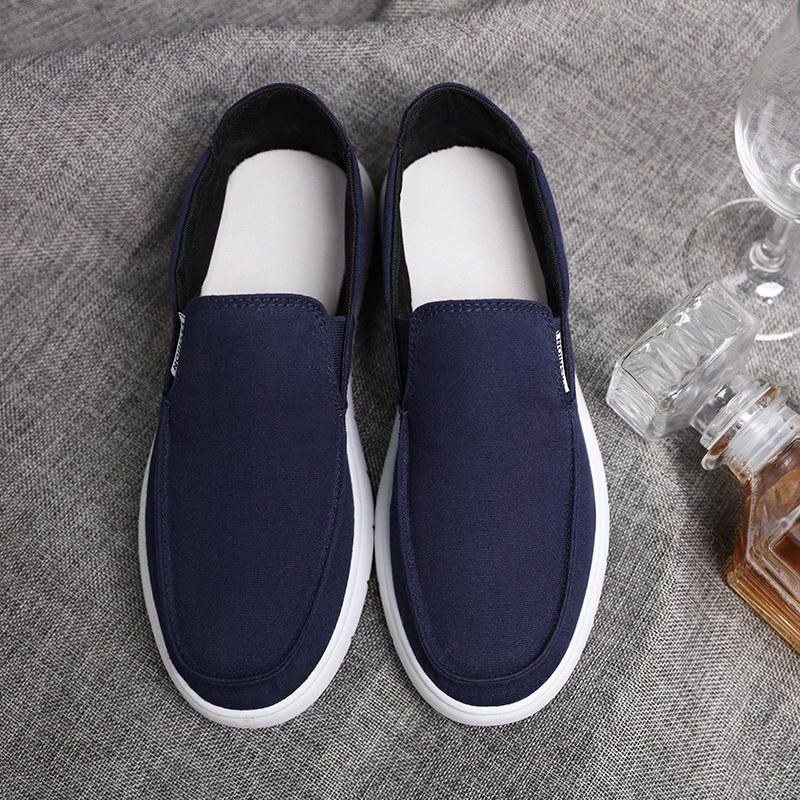 Herre Pure Color Canvas Åndbar Slip On Flats Casual Sko