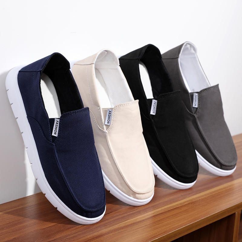 Herre Pure Color Canvas Åndbar Slip On Flats Casual Sko