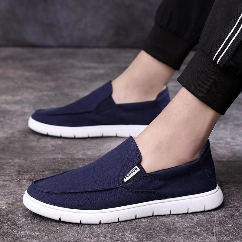 Herre Pure Color Canvas Åndbar Slip On Flats Casual Sko