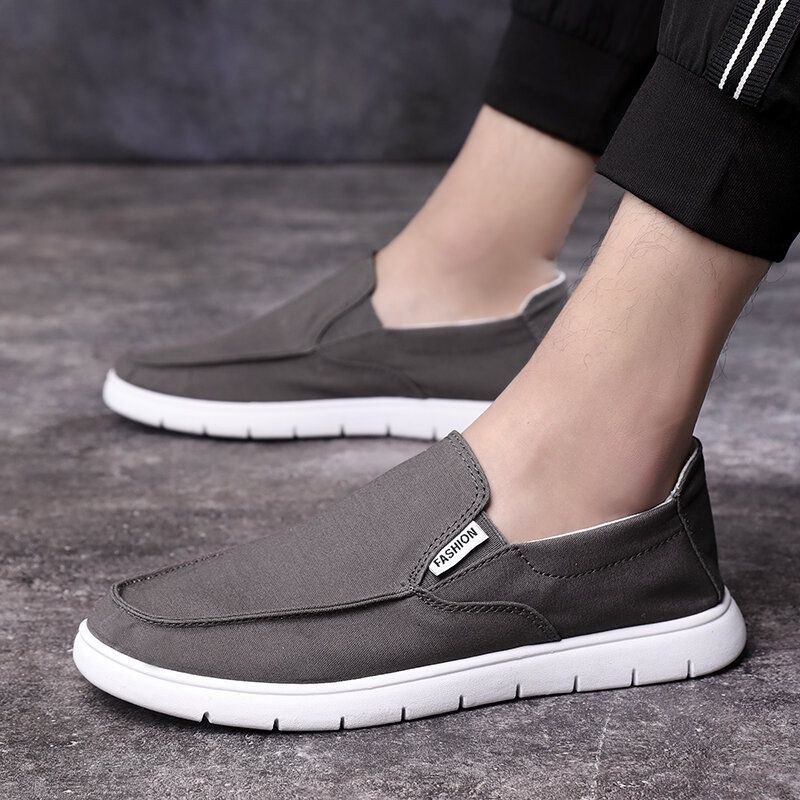 Herre Pure Color Canvas Åndbar Slip On Flats Casual Sko