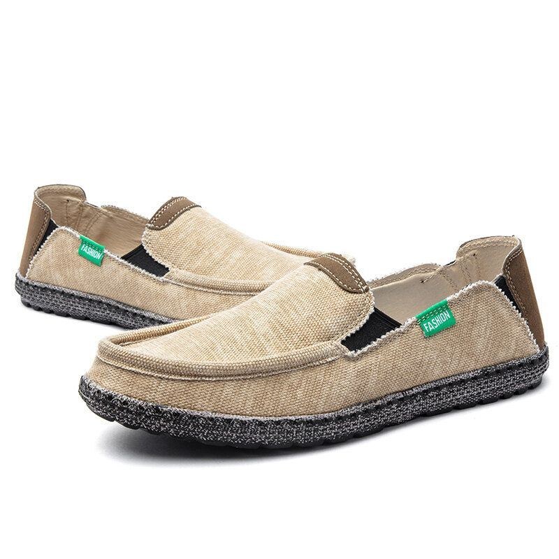 Herre Vasket Lærred Behagelige Åndbare Slip On Casual Sko