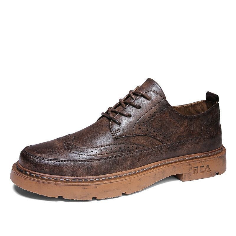 Herre Vintage Microfiber Læder Skridsikre Brogue Casual Sko