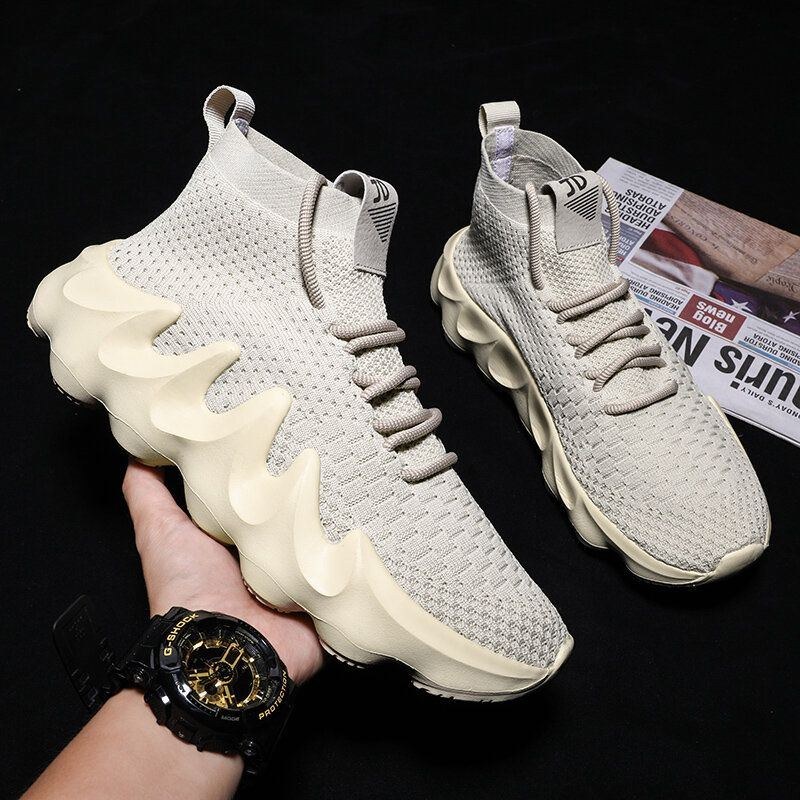 Herre Åndbart Stof Blød Sål Skridsikre Sportsplatform Casual Chunky Sneakers