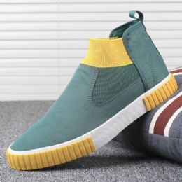 Herre Behagelige Åndbare Lærreds Elastiske Slip On High Top Casual Sneakers