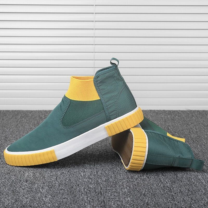 Herre Behagelige Åndbare Lærreds Elastiske Slip On High Top Casual Sneakers