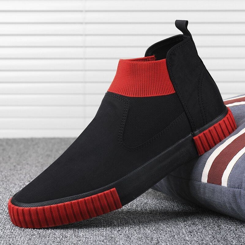 Herre Behagelige Åndbare Lærreds Elastiske Slip On High Top Casual Sneakers