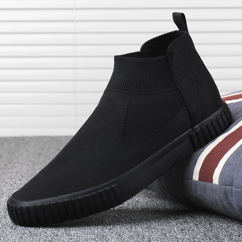 Herre Behagelige Åndbare Lærreds Elastiske Slip On High Top Casual Sneakers