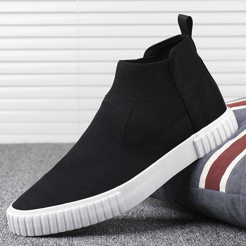 Herre Behagelige Åndbare Lærreds Elastiske Slip On High Top Casual Sneakers