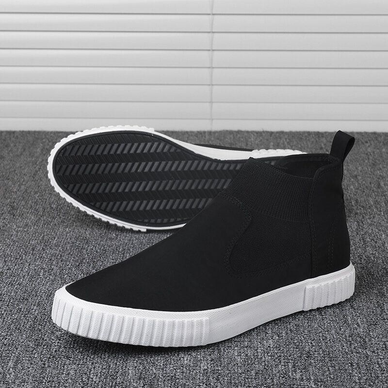 Herre Behagelige Åndbare Lærreds Elastiske Slip On High Top Casual Sneakers