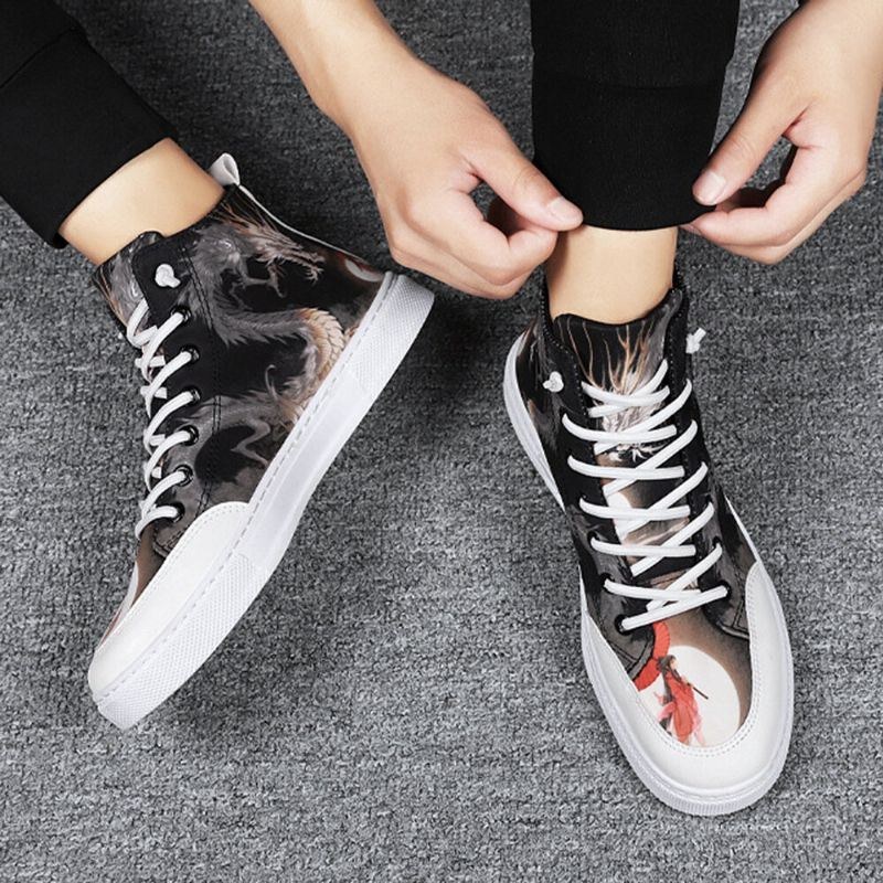 Herre Blækmaleri Is Silke Canvas Comfy High Top Åndbare Casual Sneakers