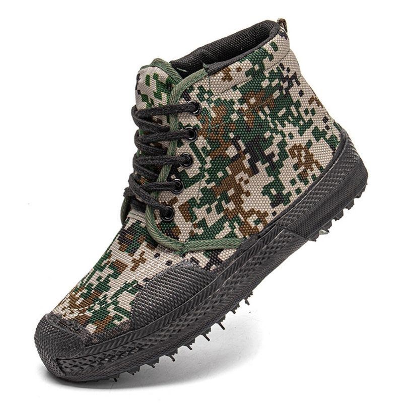 Herre Canvas Camouflage Mønster Slidbestandigt Åndbart Gummi Vulkaniseret High-top Liberation Sko Militær Træningssko Sneakers Sportssko