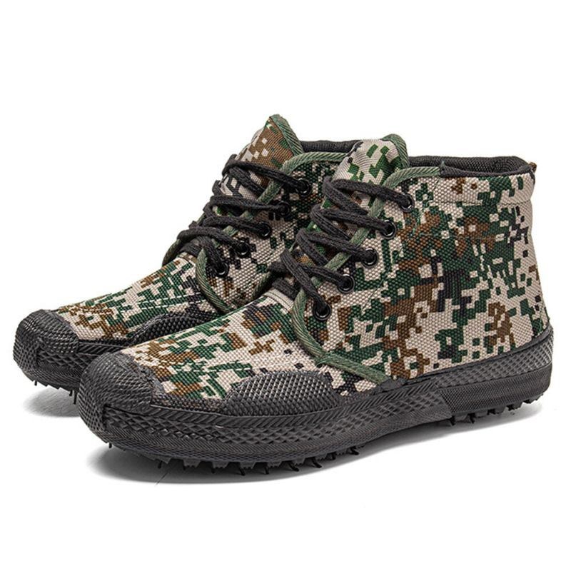 Herre Canvas Camouflage Mønster Slidbestandigt Åndbart Gummi Vulkaniseret High-top Liberation Sko Militær Træningssko Sneakers Sportssko