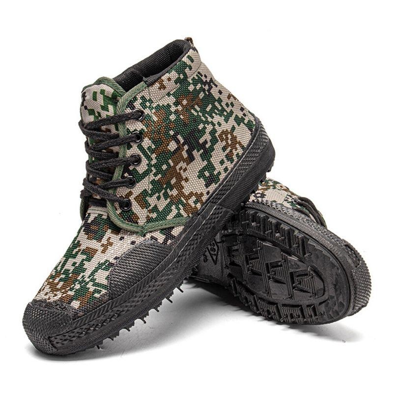 Herre Canvas Camouflage Mønster Slidbestandigt Åndbart Gummi Vulkaniseret High-top Liberation Sko Militær Træningssko Sneakers Sportssko