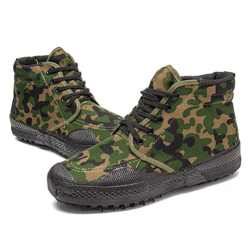 Herre Canvas Camouflage Mønster Slidbestandigt Åndbart Gummi Vulkaniseret High-top Liberation Sko Militær Træningssko Sneakers Sportssko