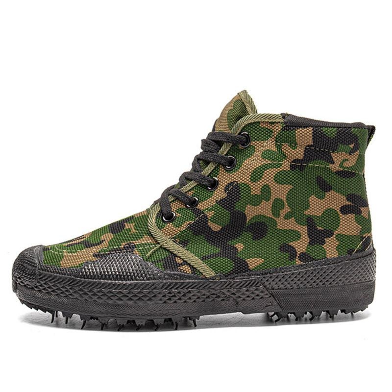 Herre Canvas Camouflage Mønster Slidbestandigt Åndbart Gummi Vulkaniseret High-top Liberation Sko Militær Træningssko Sneakers Sportssko