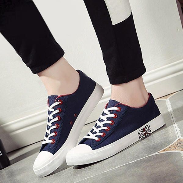 Herre Canvas Mode Casual Outdoor Sport Running Flat Lace Up Athletic Shoes