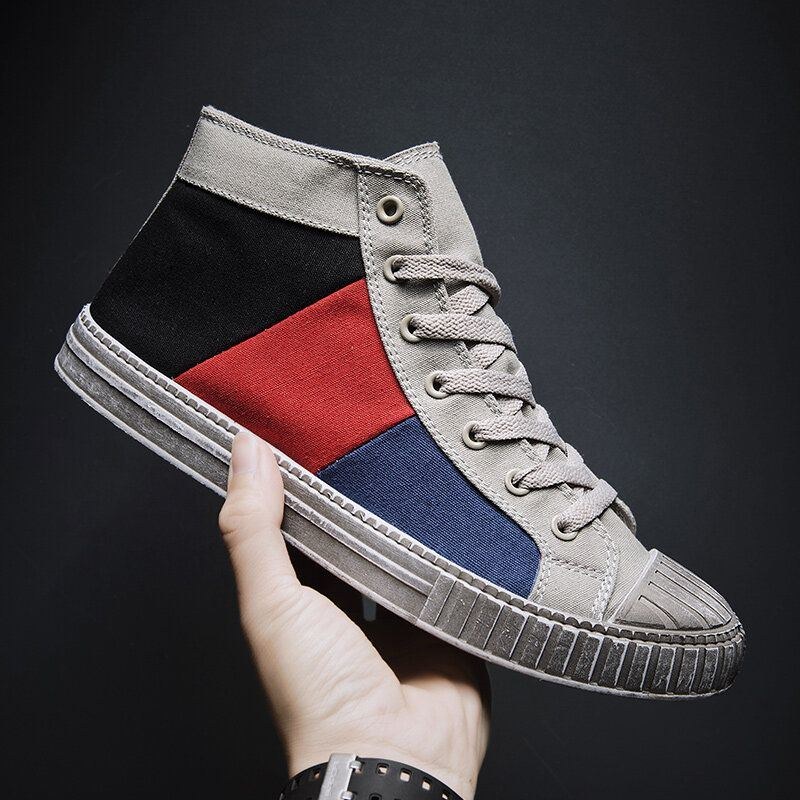 Herre Colorblock Canvas High Top Lace Up Sports Casual Trainers