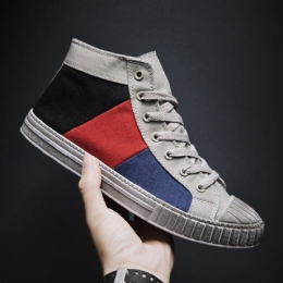 Herre Colorblock Canvas High Top Lace Up Sports Casual Trainers