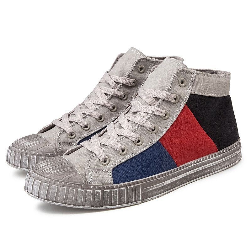 Herre Colorblock Canvas High Top Lace Up Sports Casual Trainers