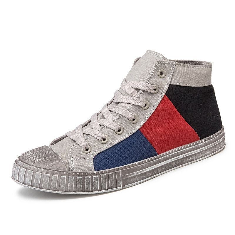 Herre Colorblock Canvas High Top Lace Up Sports Casual Trainers