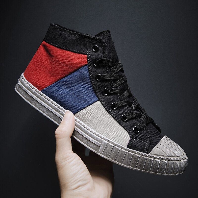 Herre Colorblock Canvas High Top Lace Up Sports Casual Trainers