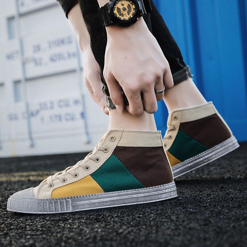 Herre Colorblock Canvas High Top Lace Up Sports Casual Trainers