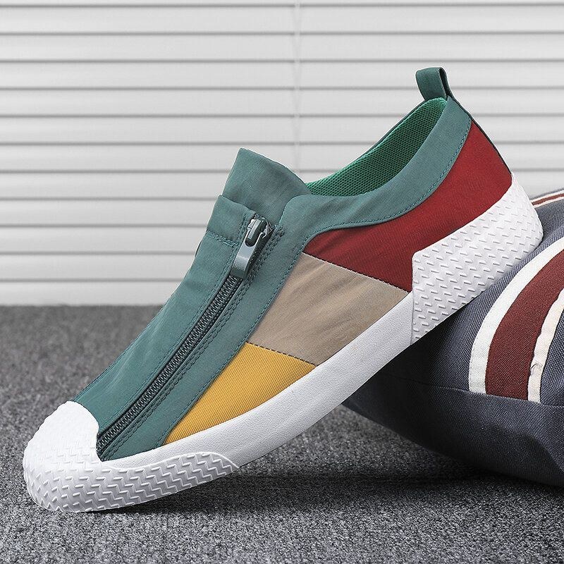 Herre Colorblock Comfy Åndbar Lynlås Casual Canvas Sneakers