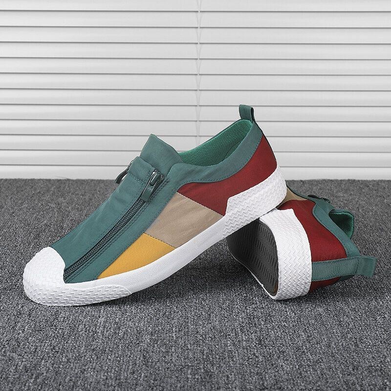 Herre Colorblock Comfy Åndbar Lynlås Casual Canvas Sneakers