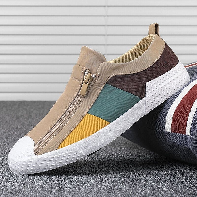 Herre Colorblock Comfy Åndbar Lynlås Casual Canvas Sneakers