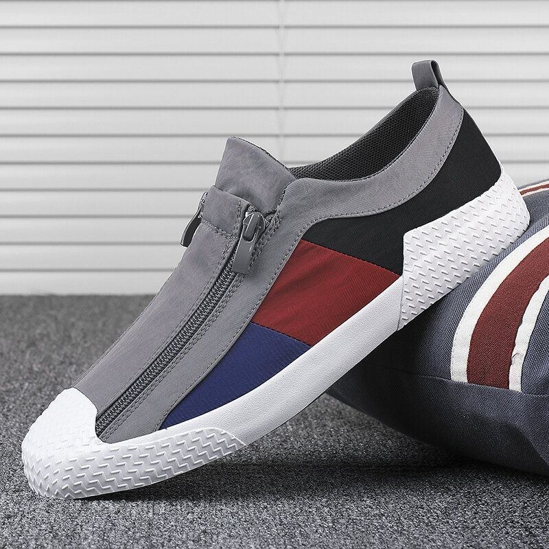 Herre Colorblock Comfy Åndbar Lynlås Casual Canvas Sneakers