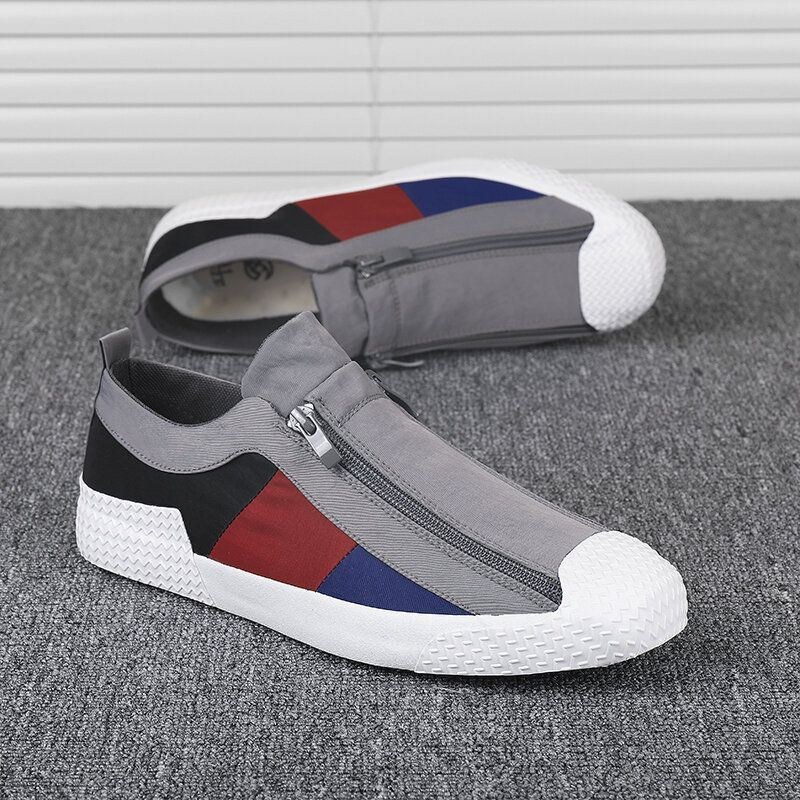 Herre Colorblock Comfy Åndbar Lynlås Casual Canvas Sneakers