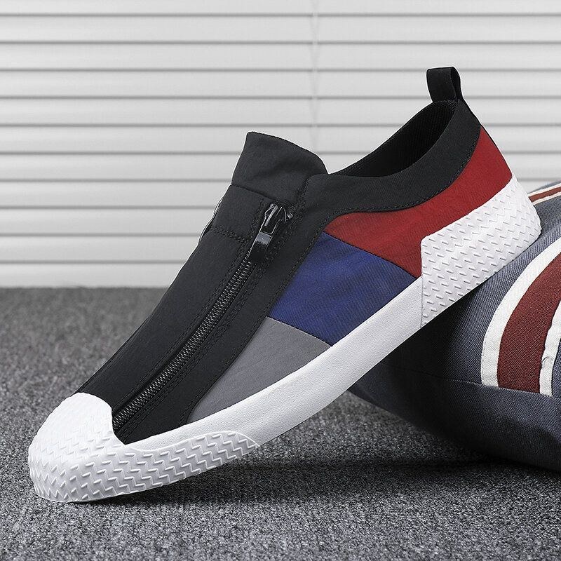 Herre Colorblock Comfy Åndbar Lynlås Casual Canvas Sneakers