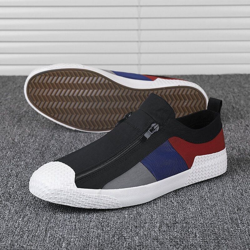 Herre Colorblock Comfy Åndbar Lynlås Casual Canvas Sneakers