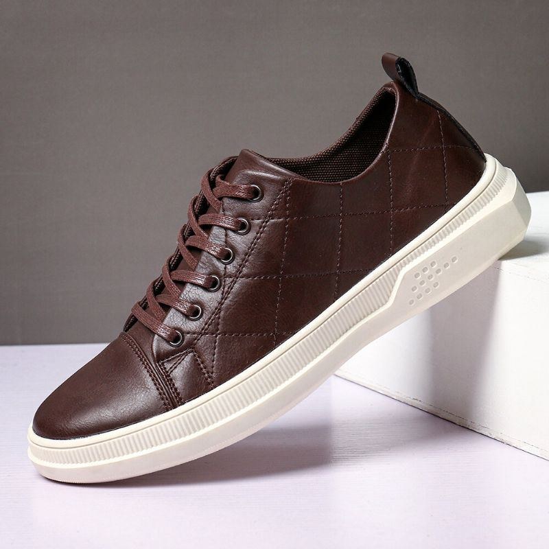 Herre Pure Color Microfiber Læder Skridsikker Blød Sål Casual Sneakers