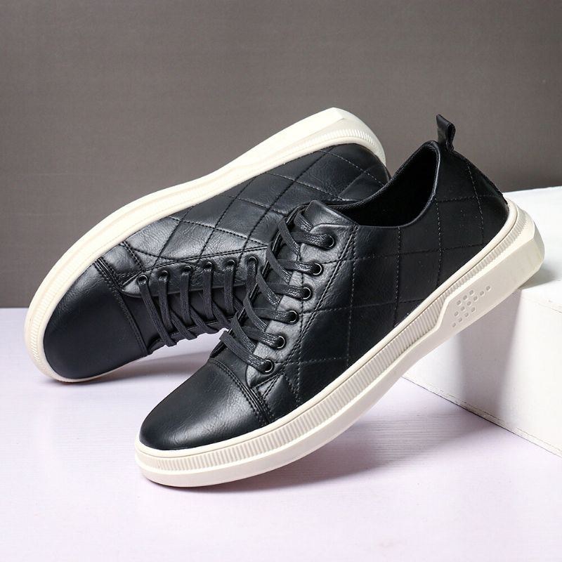 Herre Pure Color Microfiber Læder Skridsikker Blød Sål Casual Sneakers