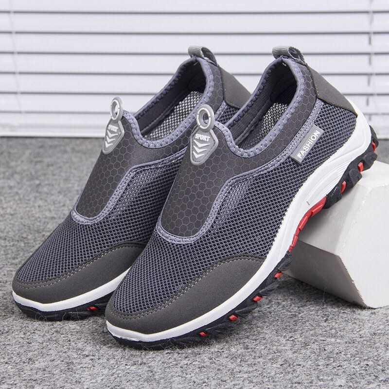 Herre Sport Splejsning Mesh Stof Åndbar Slip On Casual Walking Sko