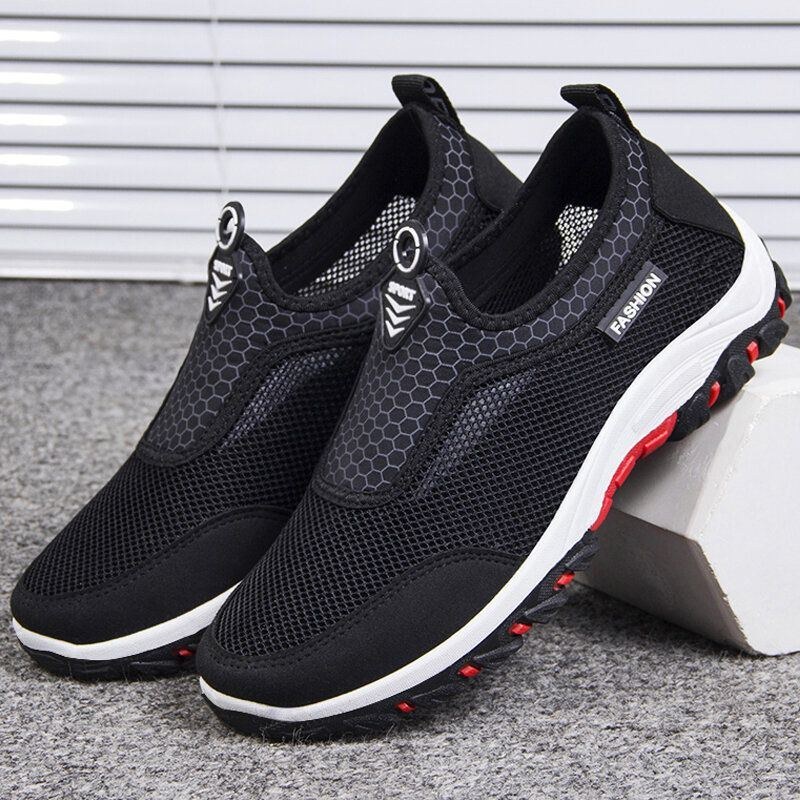 Herre Sport Splejsning Mesh Stof Åndbar Slip On Casual Walking Sko