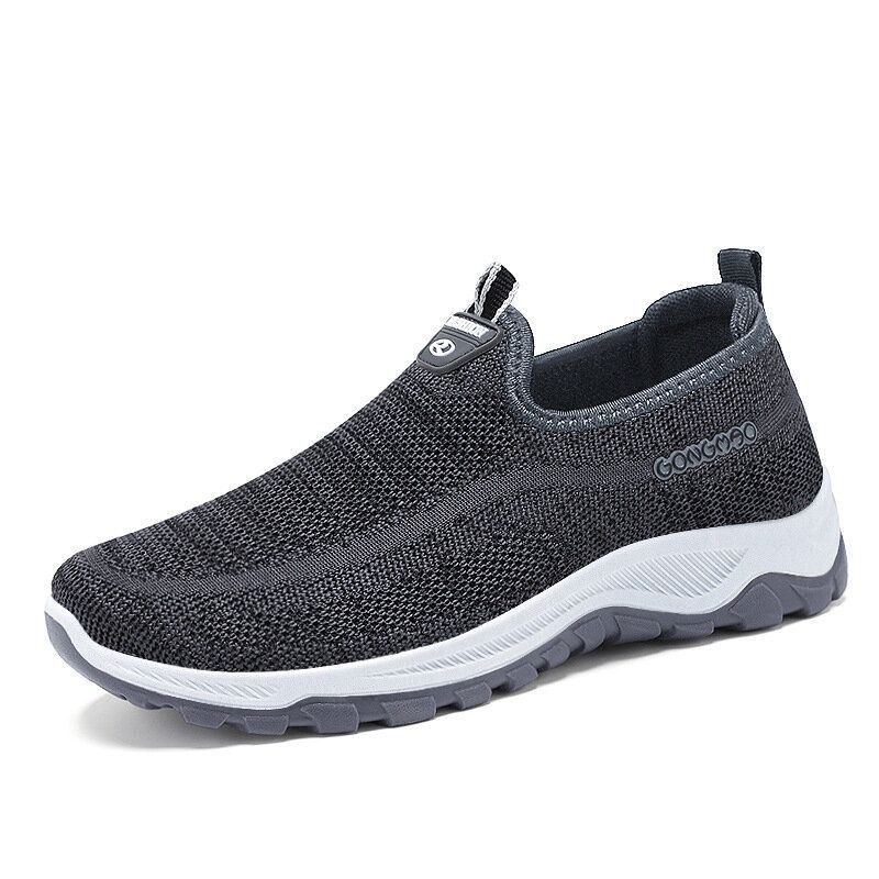 Herre Sport Strikket Stof Åndbar Vandresko Bløde Slip On Casual Sneakers