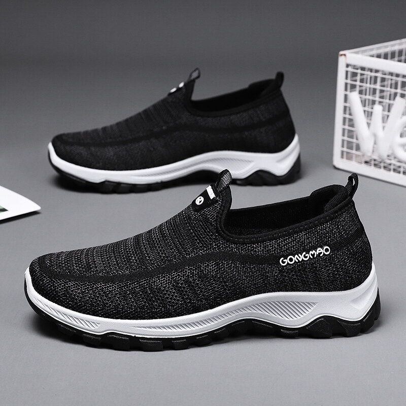 Herre Sport Strikket Stof Åndbar Vandresko Bløde Slip On Casual Sneakers