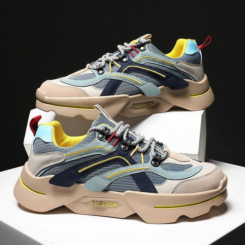 Herre Stilfuld Colorblock Mesh Læder Splejsning Behagelige Åndbare Casual Sneakers