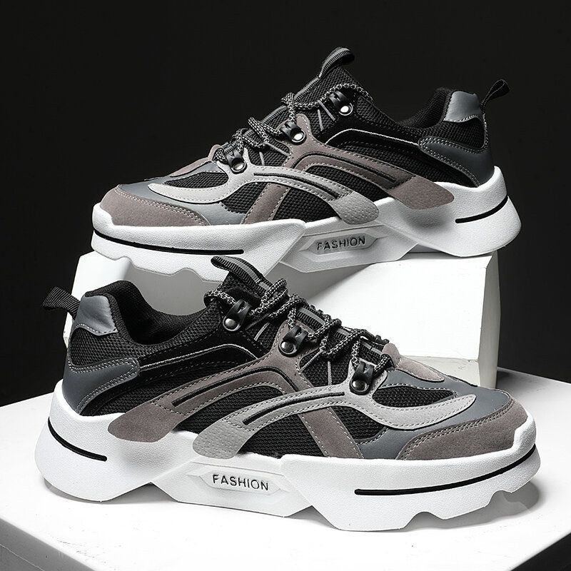 Herre Stilfuld Colorblock Mesh Læder Splejsning Behagelige Åndbare Casual Sneakers