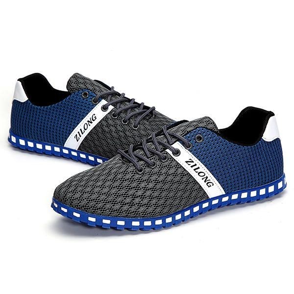 Stor Størrelse Mænd Mesh Åndbar Casual Outdoor Canvas Flat Sneakers