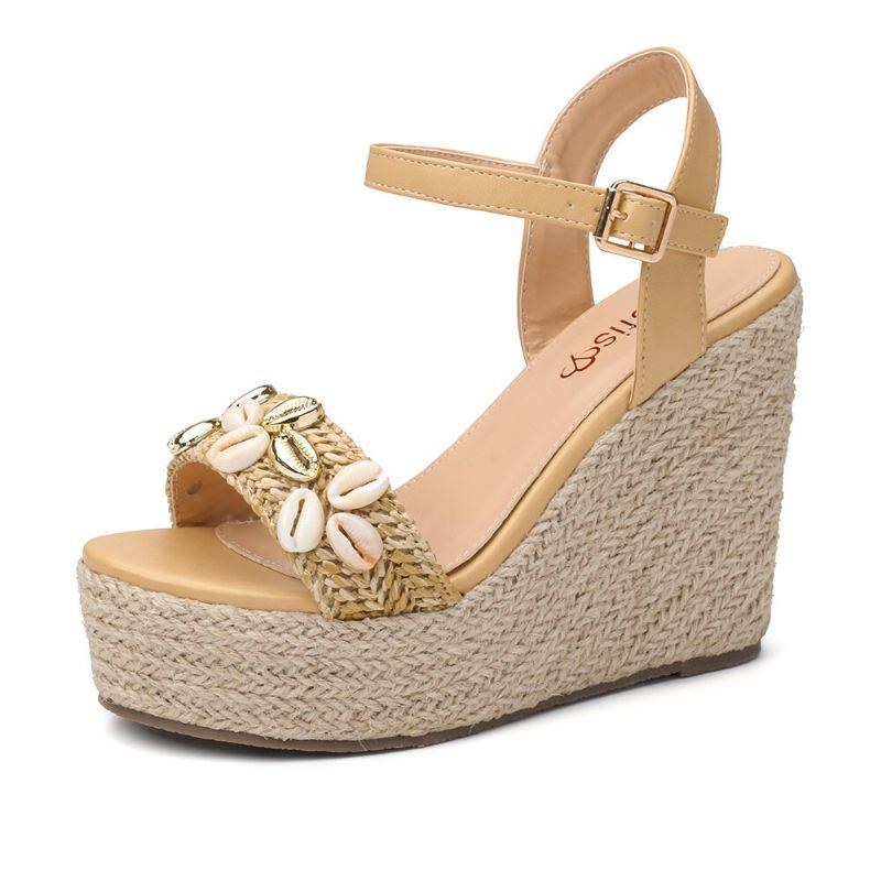 Dame Beading Espadrille Spænde Platform Sandaler