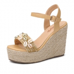 Dame Beading Espadrille Spænde Platform Sandaler